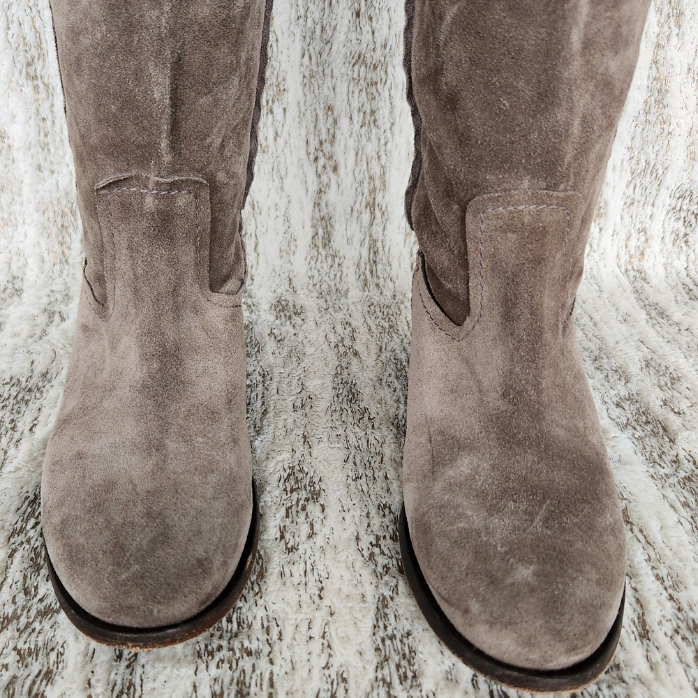 Frye "Cara" Tall Knee High Suede Boots Grey Elephant | Women's Size 7B - Picture 3 of 14